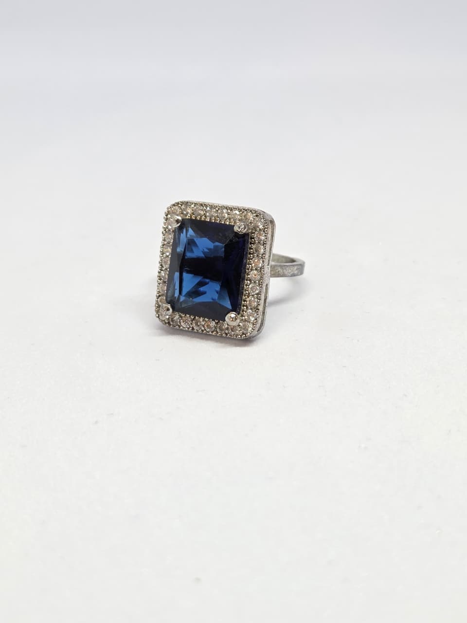 Blue Crystal Zircon Halo Ring