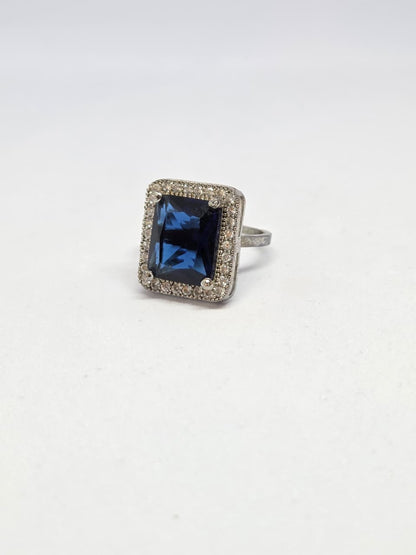 Blue Crystal Zircon Halo Ring