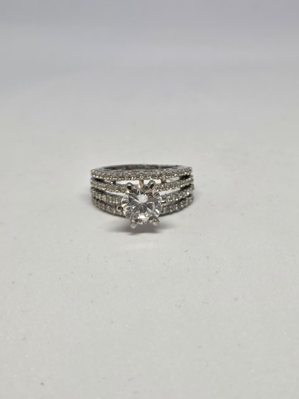 Zircon Solitaire Triple Band Ring