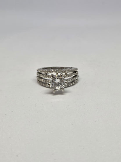 Zircon Solitaire Triple Band Ring