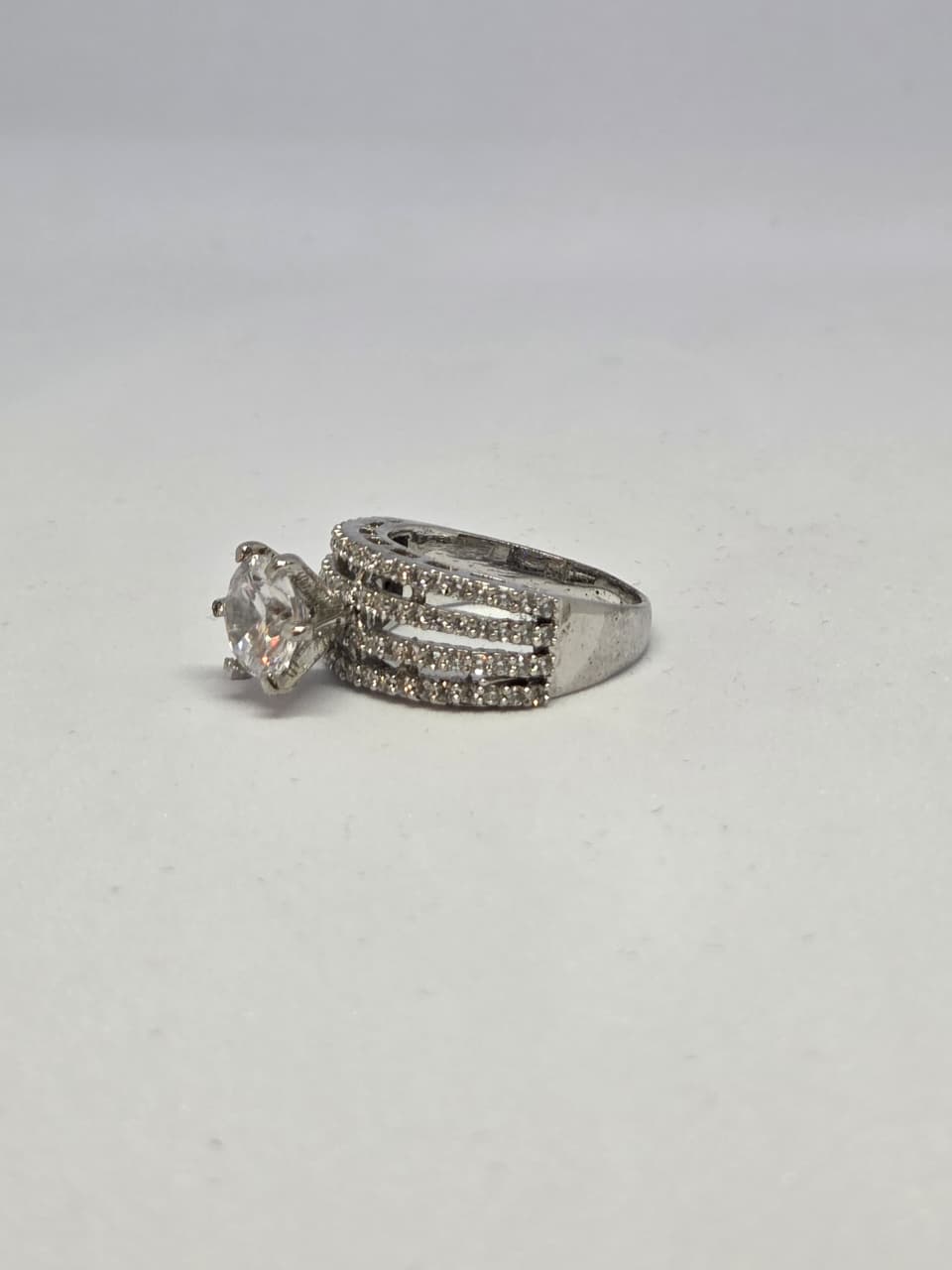 Zircon Solitaire Triple Band Ring