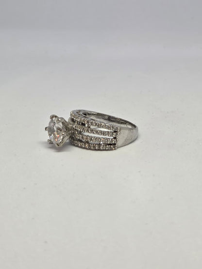 Zircon Solitaire Triple Band Ring