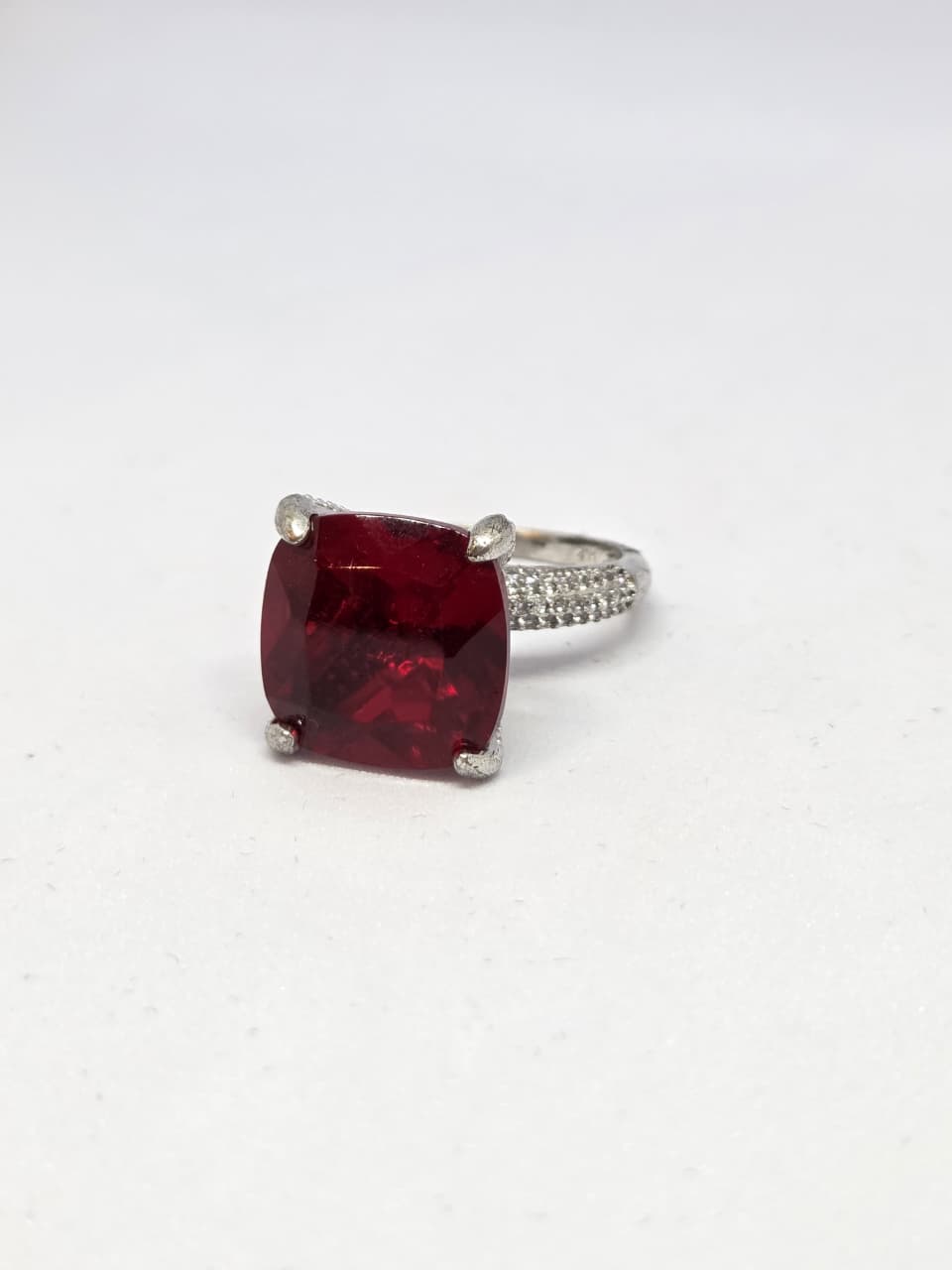 Red Cushion Stone Solitaire Ring