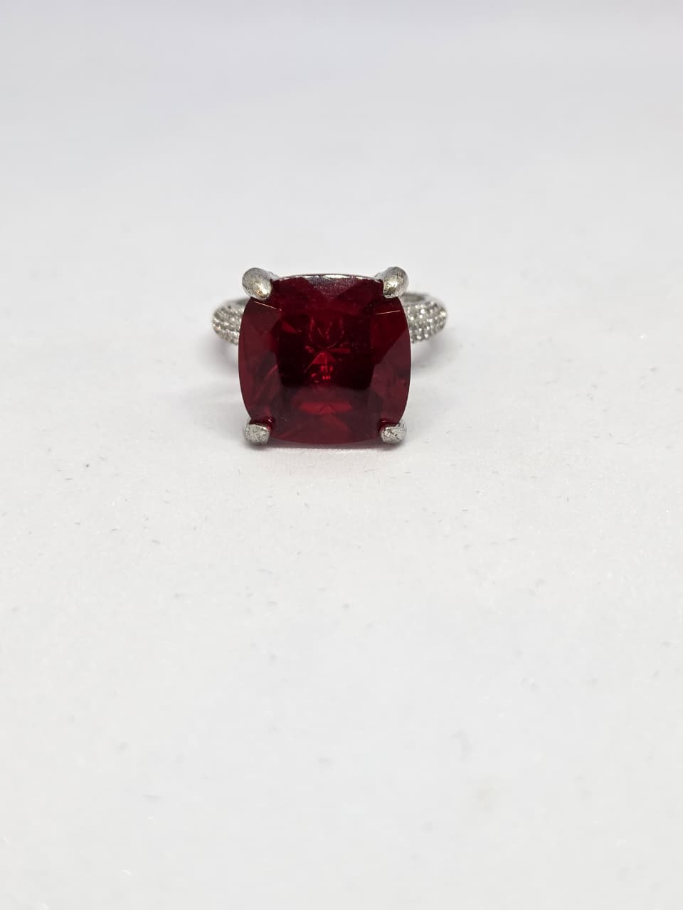 Red Cushion Stone Solitaire Ring