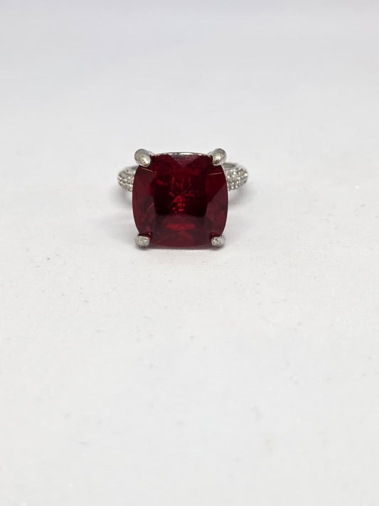 Red Cushion Stone Solitaire Ring