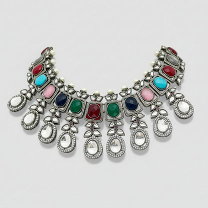 Black Rhodium Finish Multi Stone Necklace Set