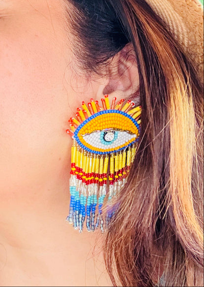Bohemian Beaded Evil Eye Earrings