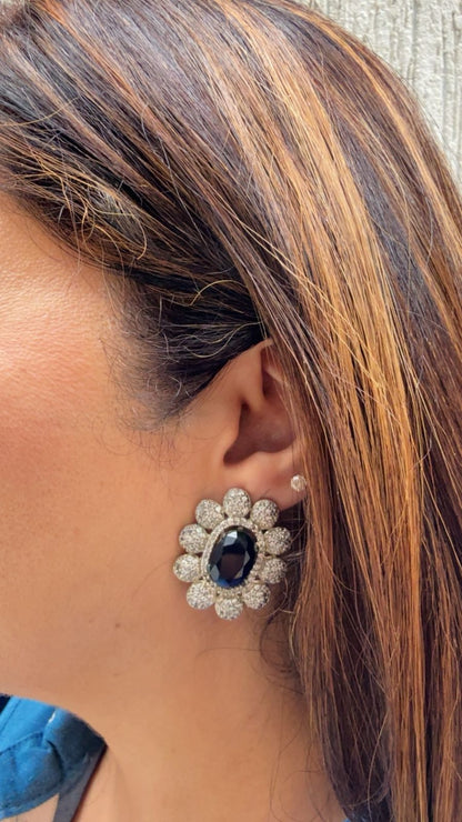 Zircon Studs with Oval Center Stone