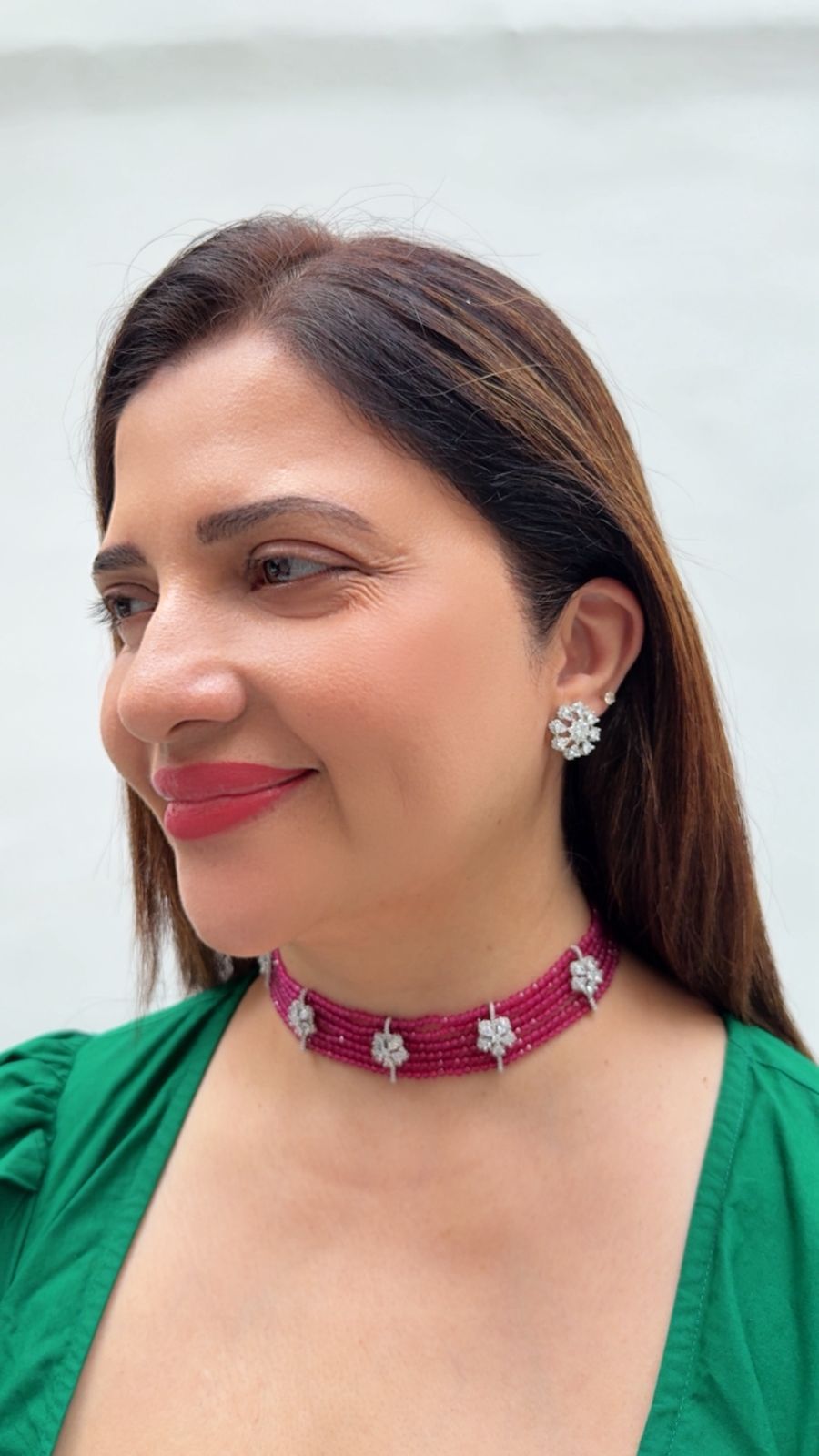 Fuchsia Pink Beaded Zircon Necklace Set