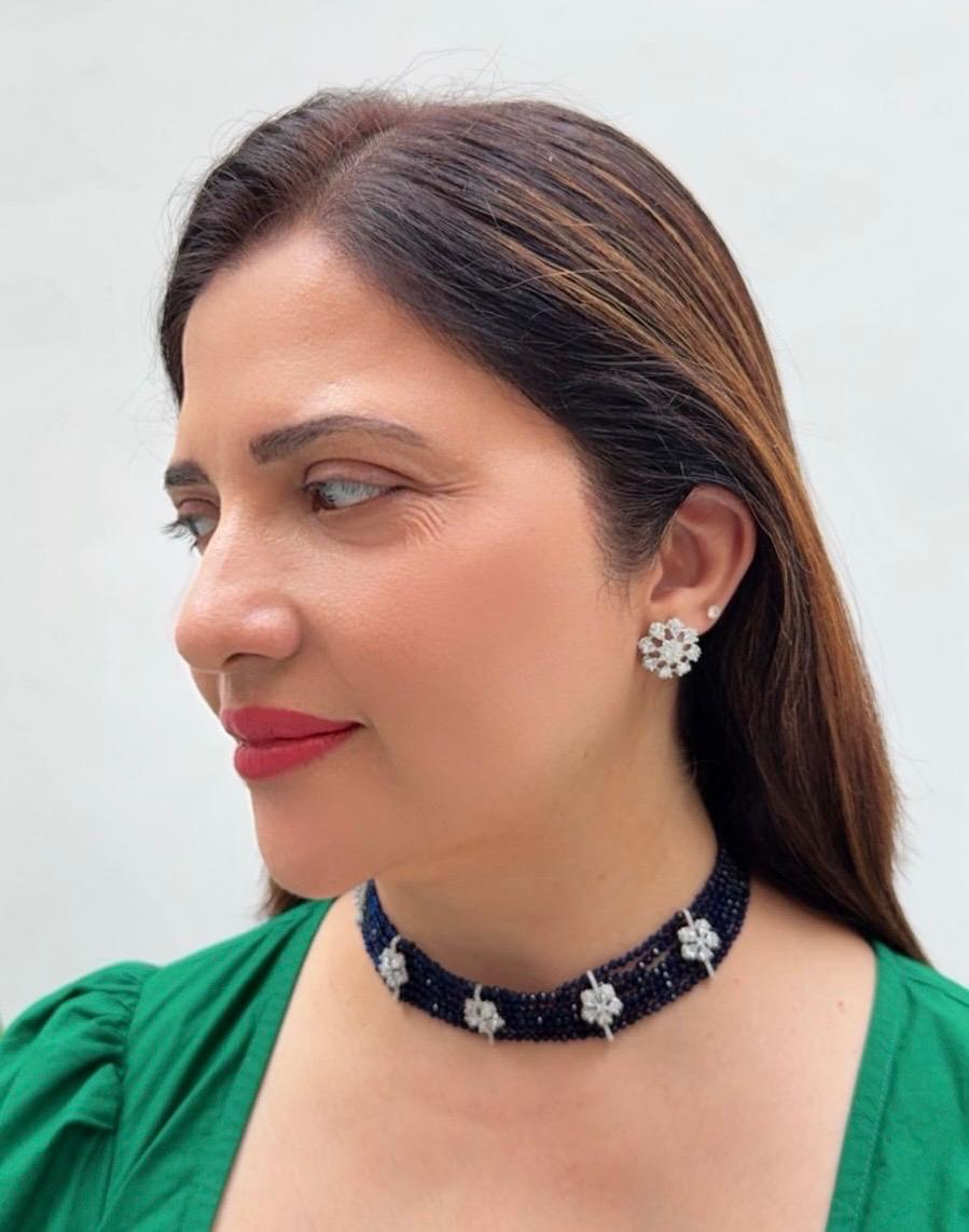 Navy Blue Beaded Zircon Necklace Set