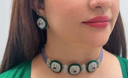 Zircon Choker Necklace Set with Lavender Beads