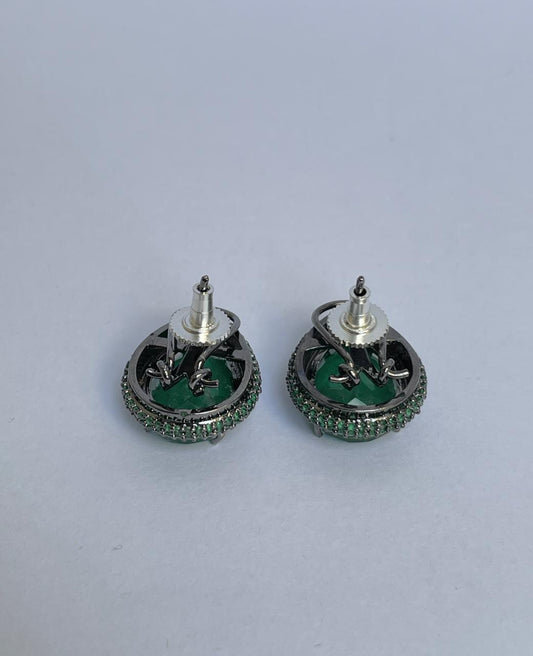 Green Crystal Earrings with Zircon Accented Halo