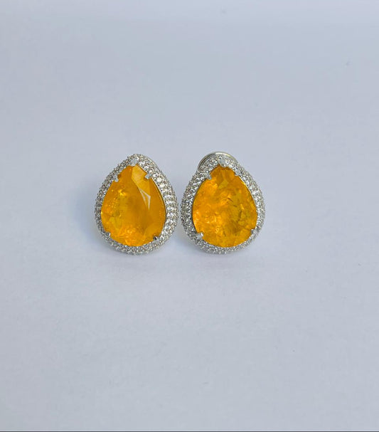 Yellow Crystal Earrings with Zircon Accented Halo