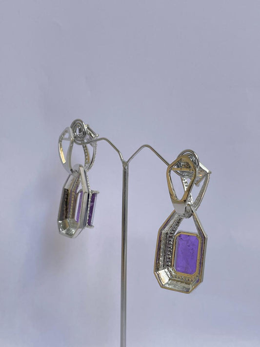 Zircon Studded Purple Stone Earrings with Black Enamel Accent