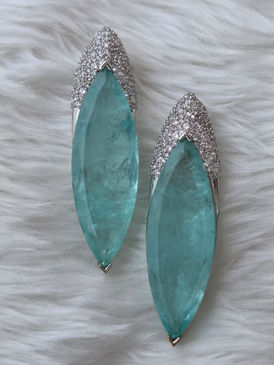 Blue Clear Crystal Earrings with Zircon Crown
