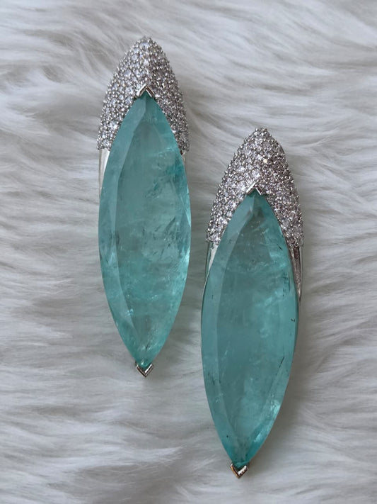 Blue Clear Crystal Earrings with Zircon Crown