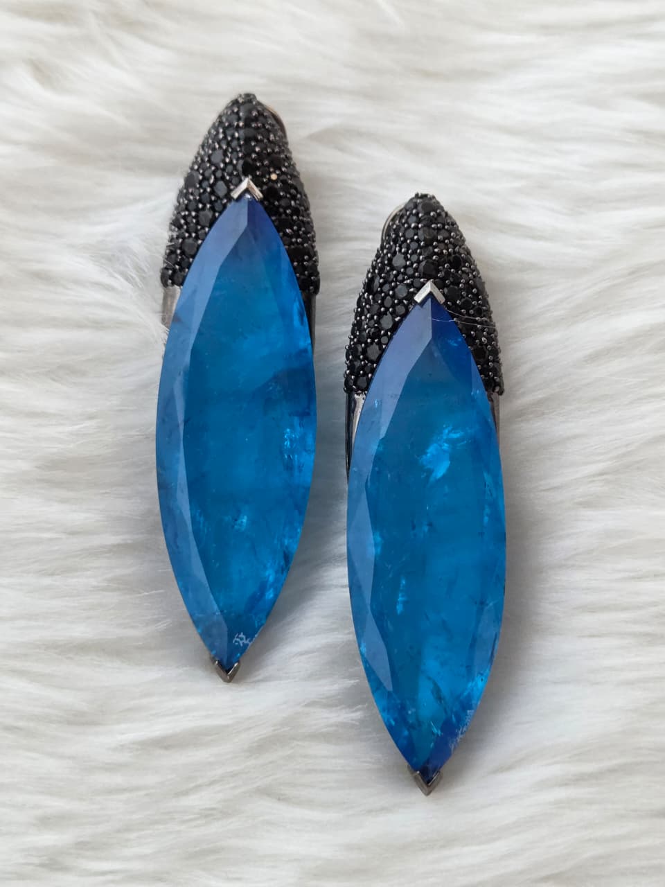 Royal Blue Clear Crystal Earrings with Black Zircon Crown