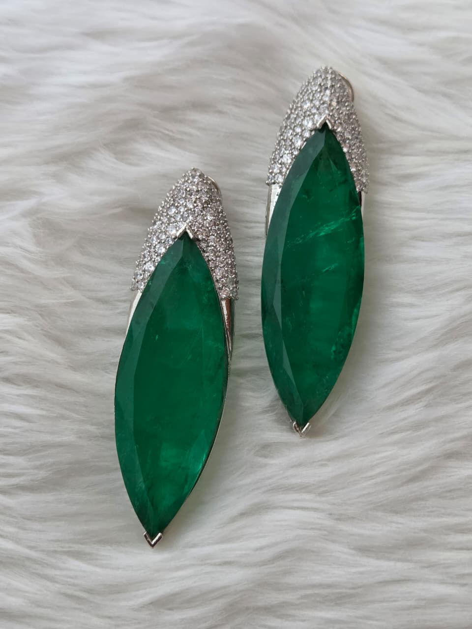 Green Clear Crystal Earrings with Zircon Crown