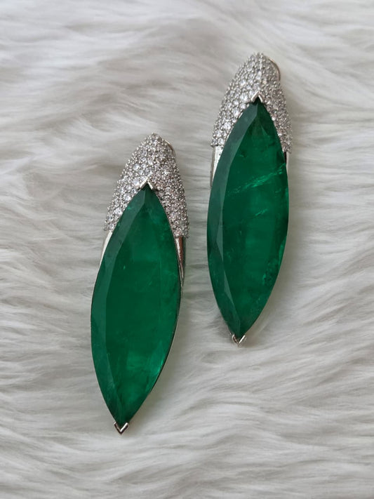 Green Clear Crystal Earrings with Zircon Crown