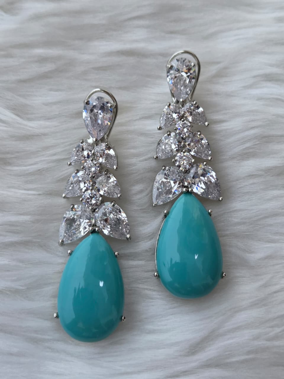 Turquoise Studded Earrings with Zircon Leaf Accents
