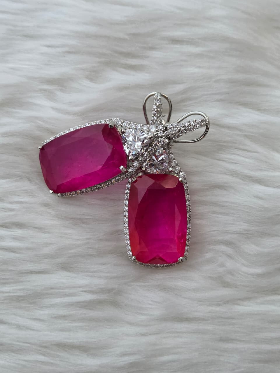Deep Pink Zircon Accented Earrings