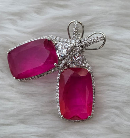 Deep Pink Zircon Accented Earrings