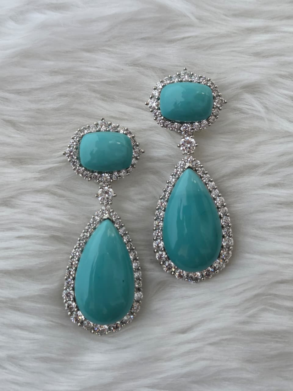 Turquoise Dangler Earrings with Zircon Accents