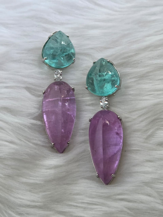 Contrast Blue and Lavendar Drop Earrings
