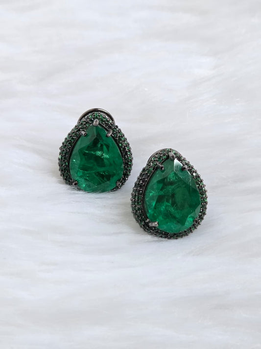 Green Crystal Earrings with Zircon Accented Halo