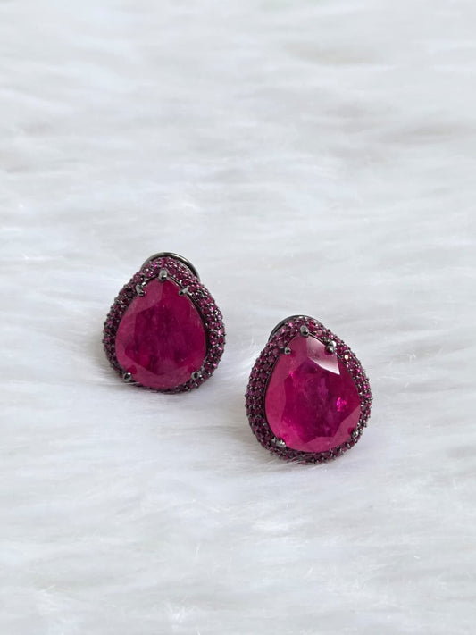 Pink Crystal Earrings with Zircon Halo