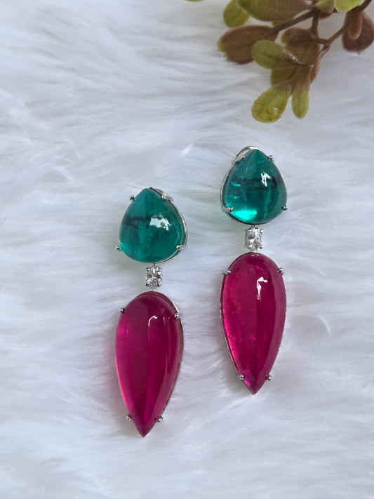 Contrast Blue and Pink Drop Earrings