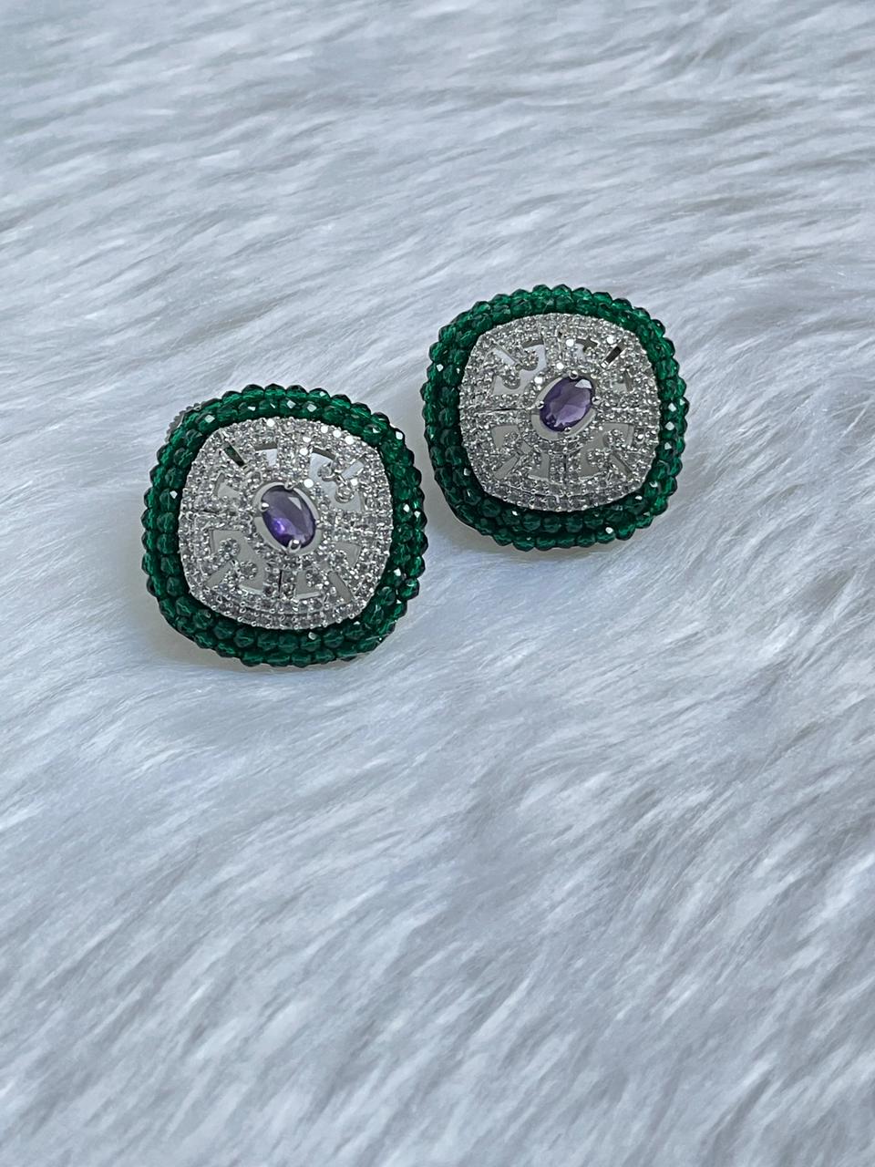 Zircon Choker Necklace Set with Lavender Beads