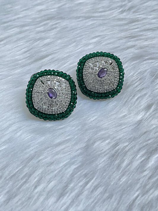 Zircon Choker Necklace Set with Lavender Beads