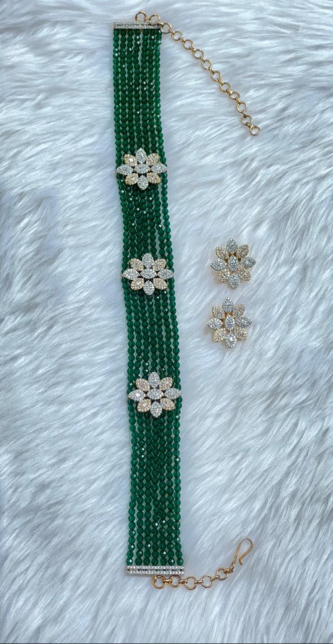 Zircon Beaded Choker Necklace Set