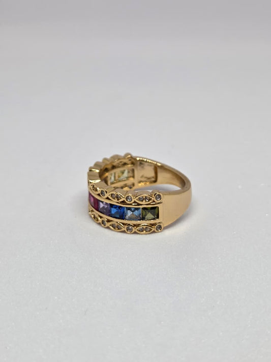 Gold Finish Multi Coloured Zircon Ring