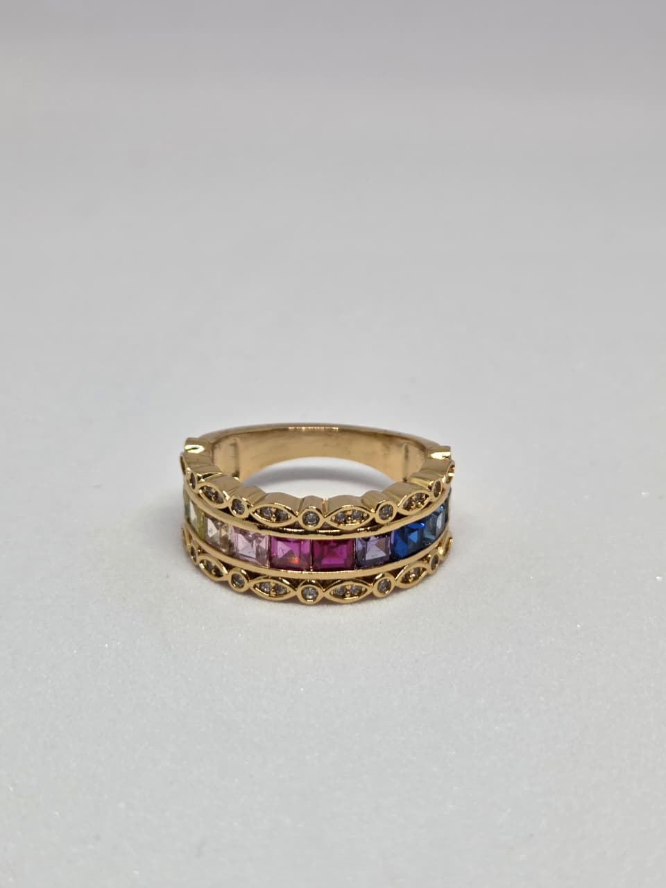 Gold Finish Multi Coloured Zircon Ring