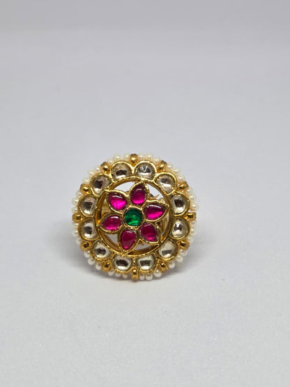 Pink Stone and Pearl Kundan Ring
