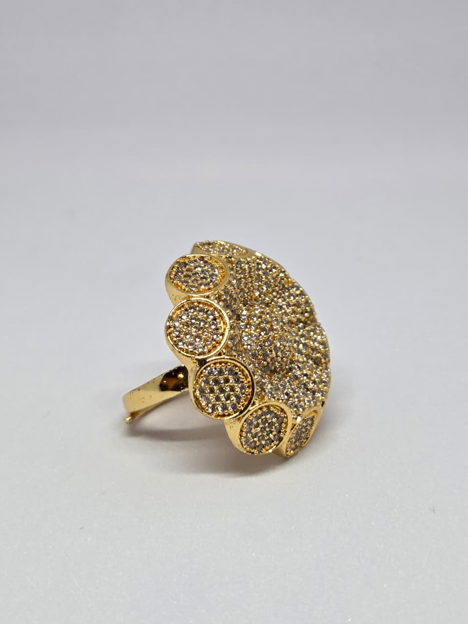 Gold Finish Studded Floral Cocktail Ring