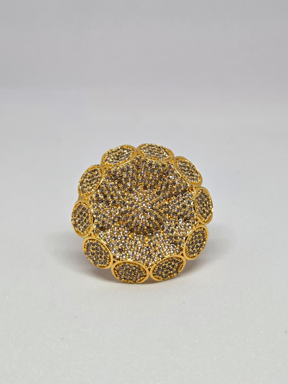 Gold Finish Studded Floral Cocktail Ring