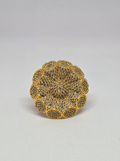 Gold Finish Studded Floral Cocktail Ring