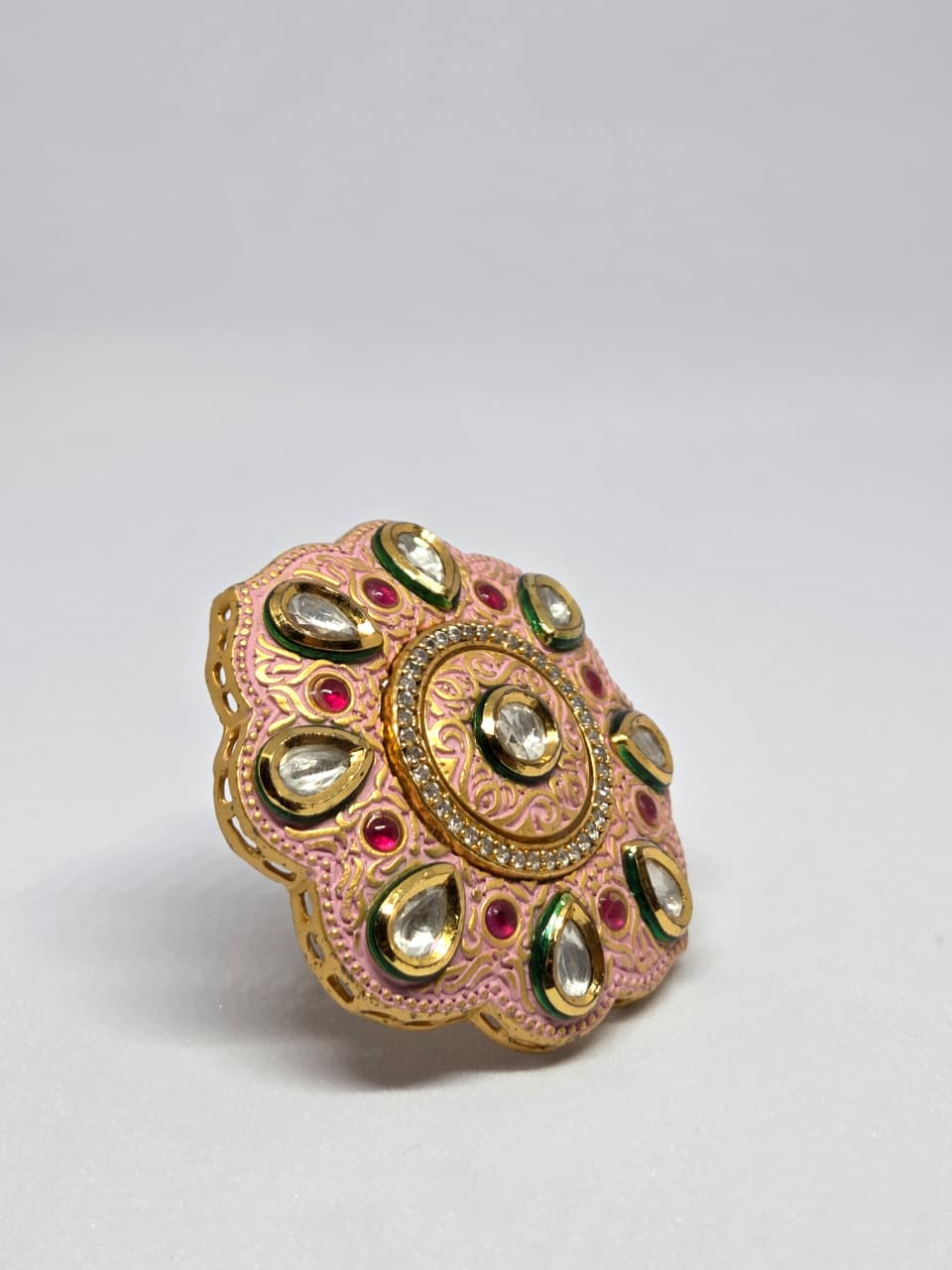 Peach Kundan Meenakaari Ring