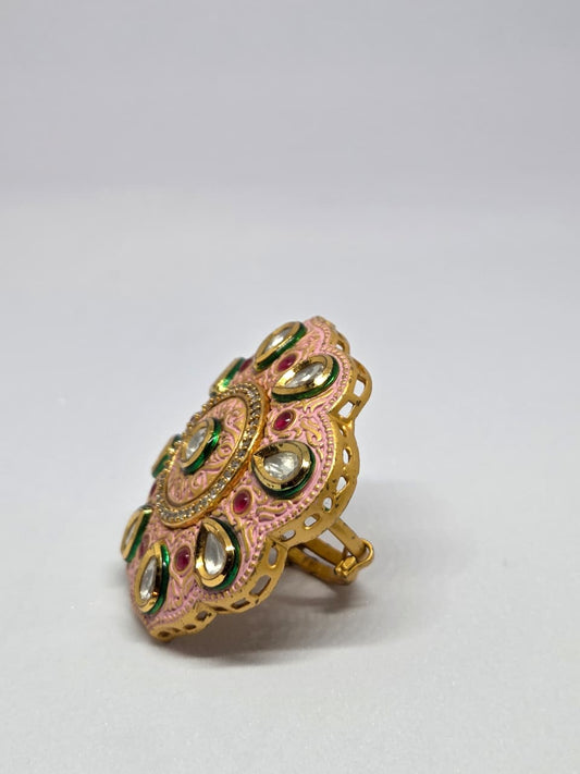 Peach Kundan Meenakaari Ring