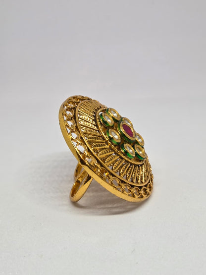 Gold Ring With Kundan Work