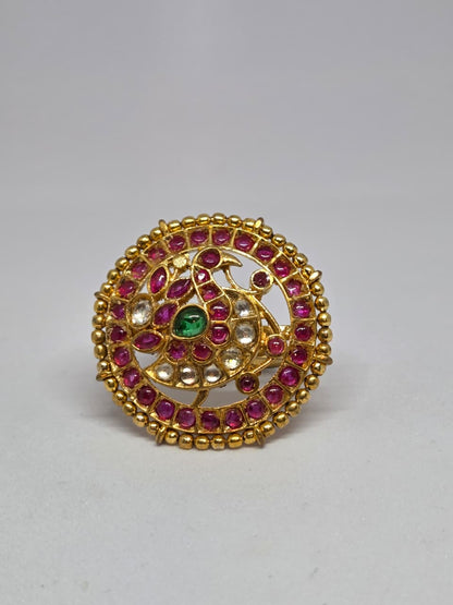 Semi Precious Stone Studded Kundan Ring
