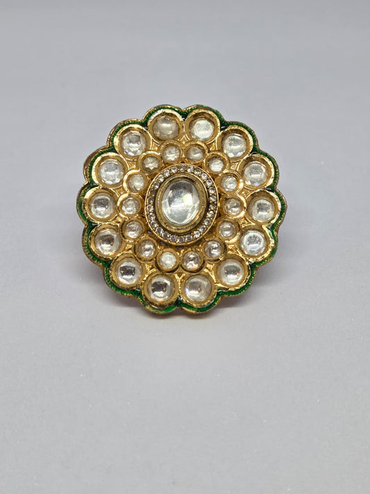 Kundan Green Enamel Ring