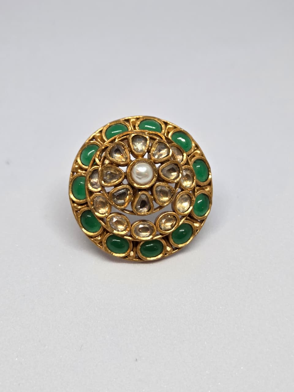 Kundan Green Stone Ring