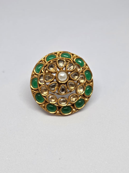 Kundan Green Stone Ring