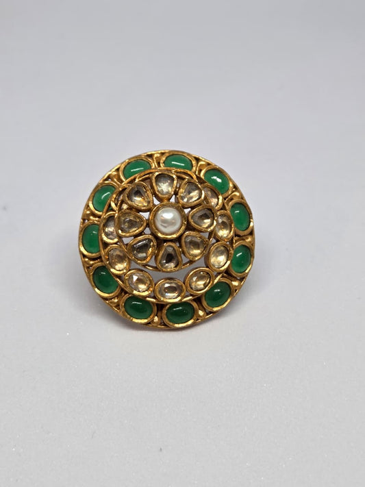 Kundan Green Stone Ring