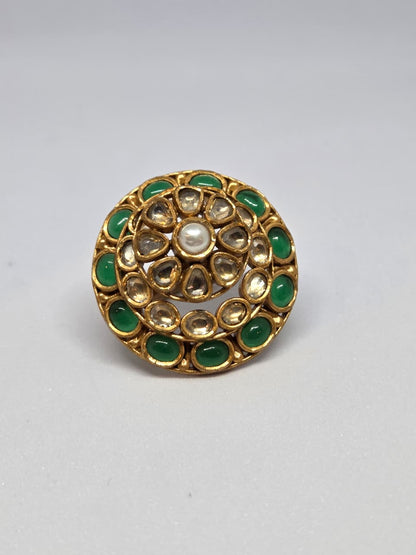 Kundan Green Stone Ring