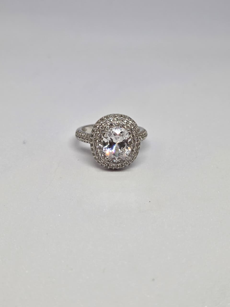 White Finish Oval Solitaire Zircon Ring